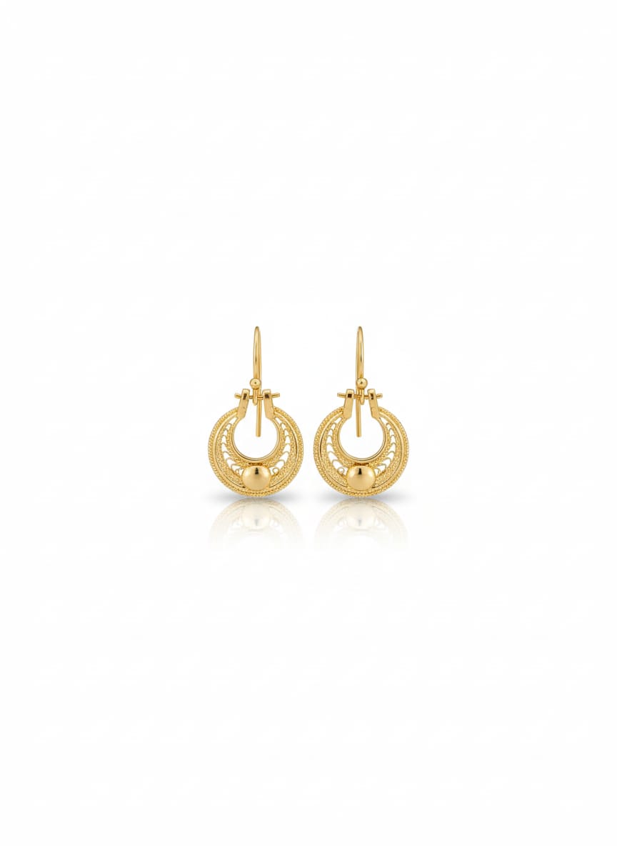 Aretes tipo reina en filigrana